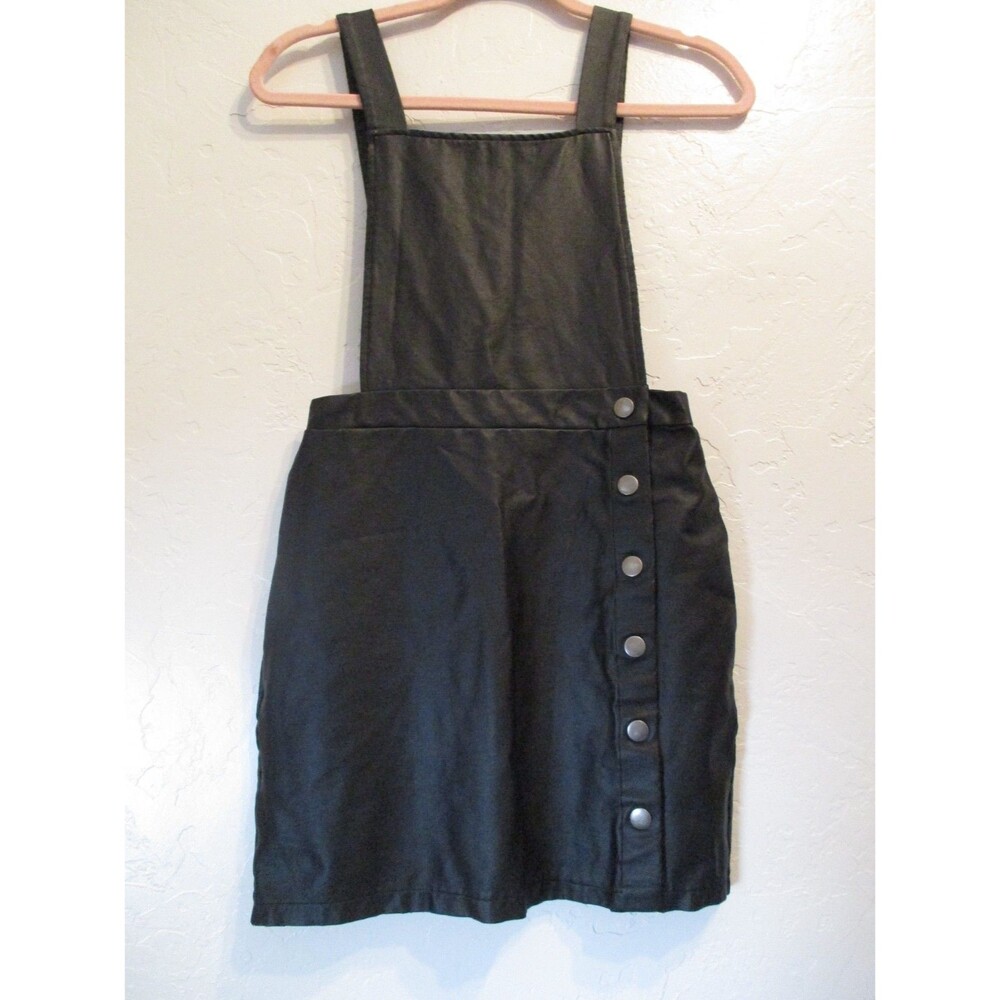 Wild Fable Womens Sz XS Black Faux Leather Overall Jumper Dress Soft Grunge Goth